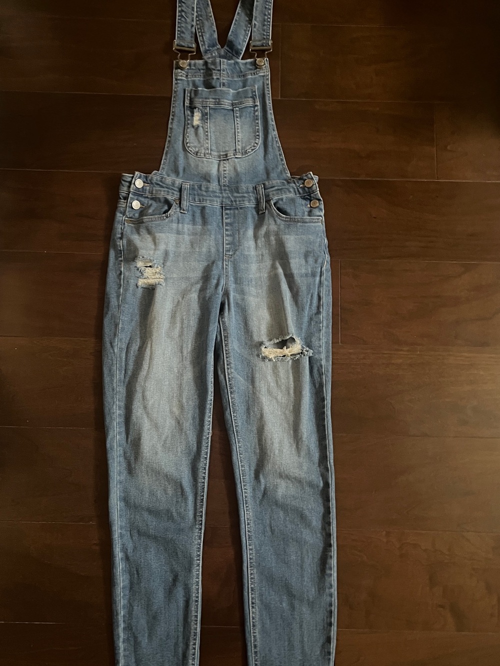 Women’s Distressed Blue Denim Overalls - Casual Fit